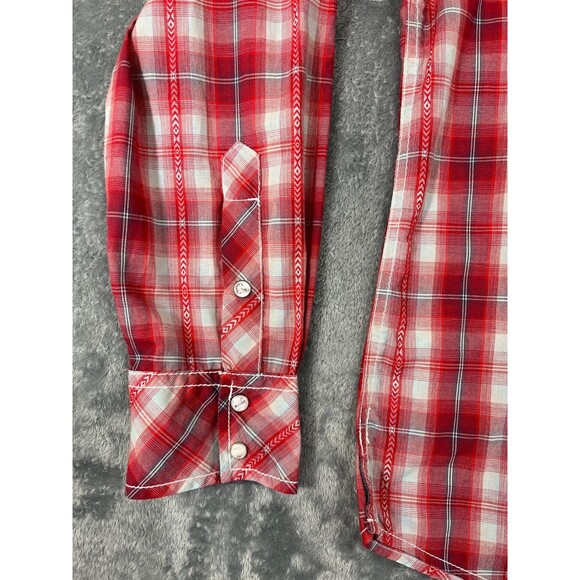 BKE Men's Large Pearl Snap Red Plaid Long Sleeve Casual Shirt Athletic Fit - Picture 6 of 11